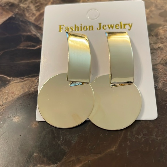 Gold Geo Rectangle Circle Earrings - Picture 8 of 13